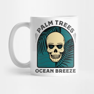 Skull, palm trees and ocean breeze Mug